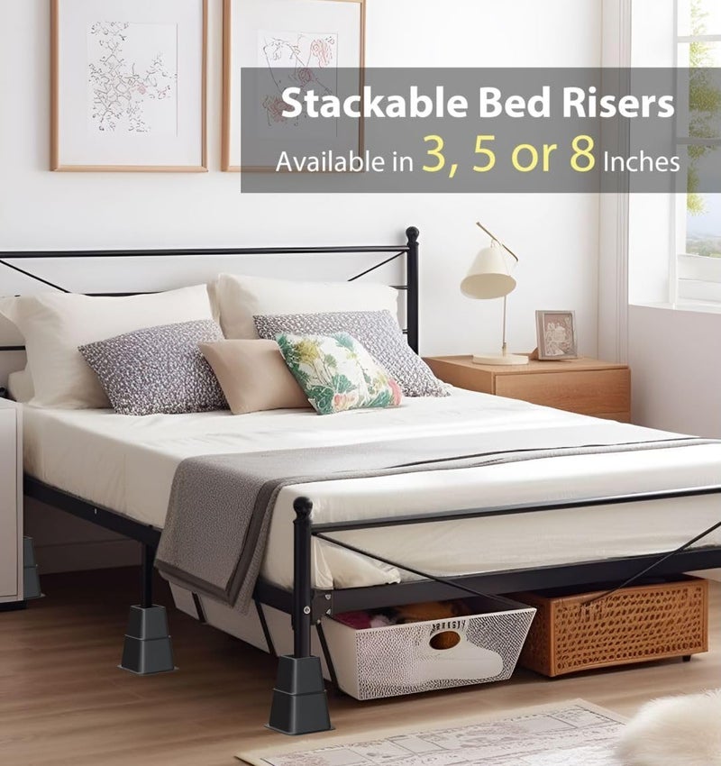 TomGear Bed Risers 8 inch, Heavy Duty Bed Lifts in Heights of 3, 5 or 8 Inches, Stackable Risers for Sofa, Couch, Chair, Desk, Sofa, Table Legs Extenders (Set of 8, Black) - Image 2
